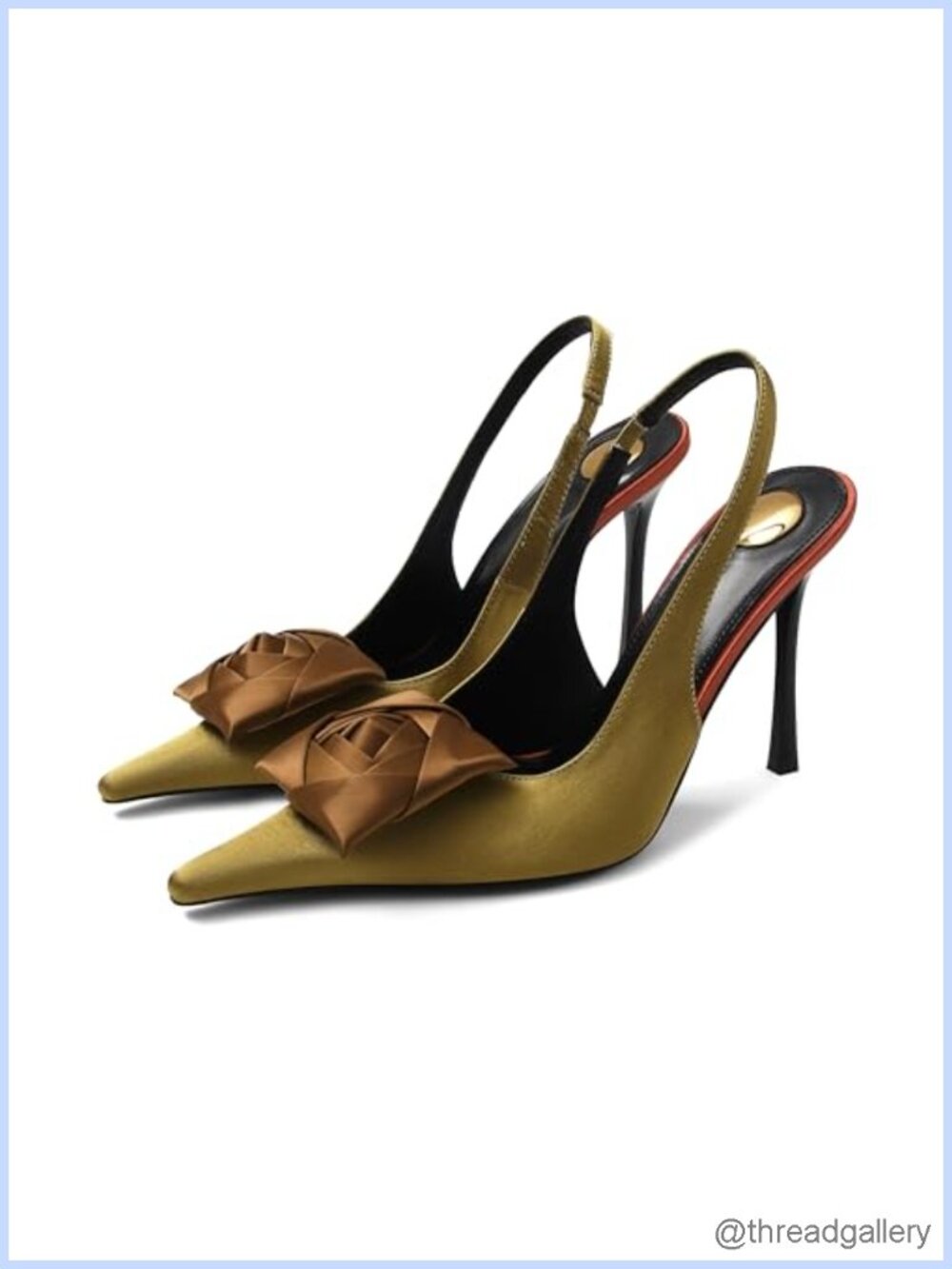 Satin Slingback Stiletto Heel Pumps with Flower Ankle Strap